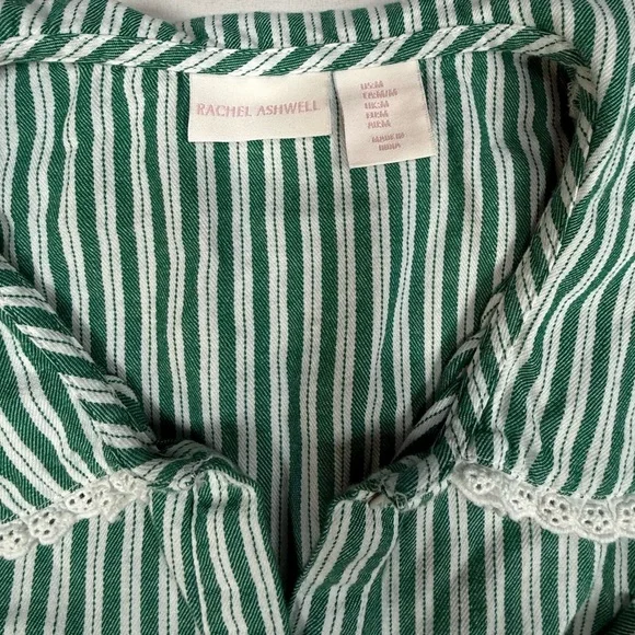 Rachel Ashwell Green Striped Cotton Pajama Set with Lace Trim -Women's Sleepwear - Picture 2 of 16